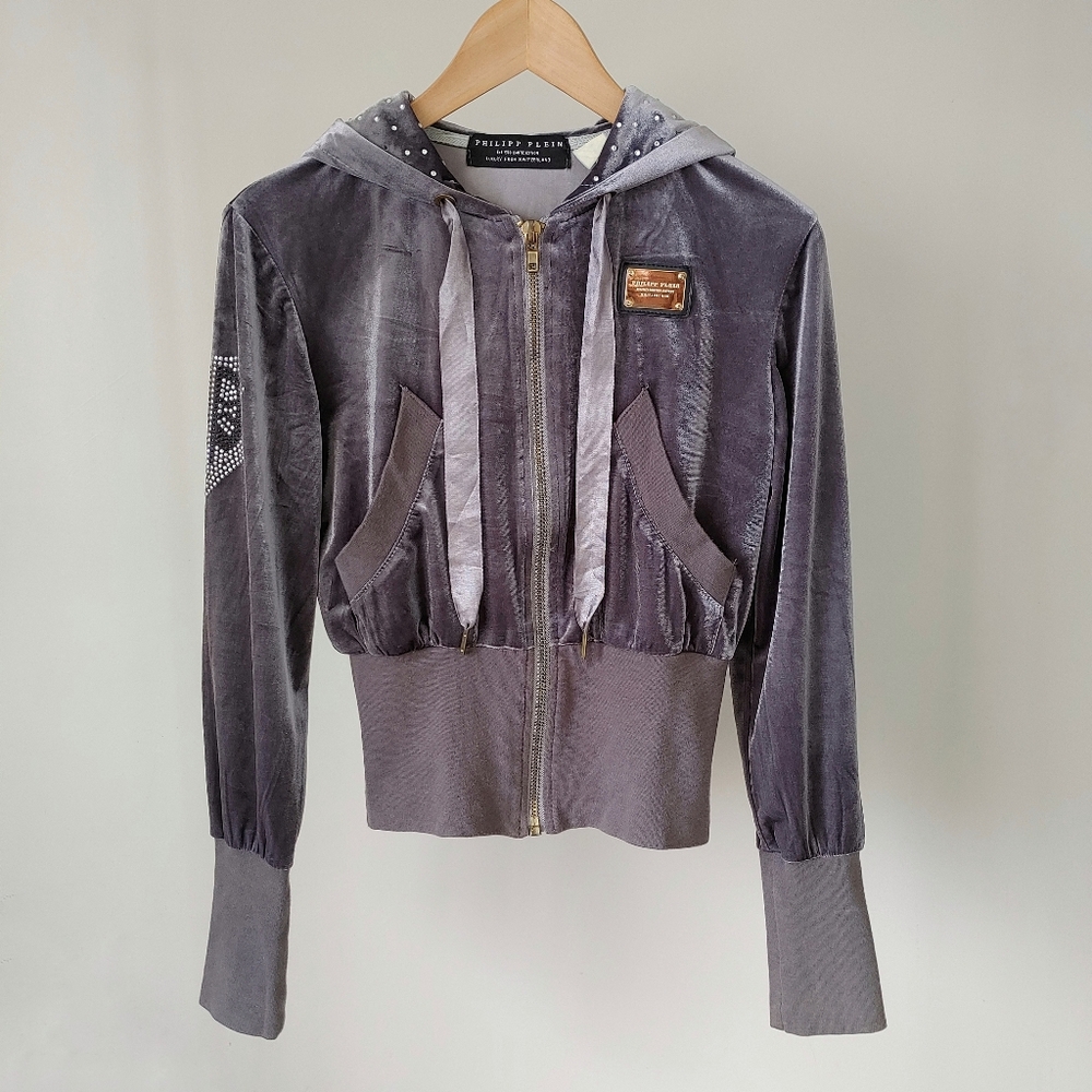 Philipp Plein Grey Velour Tracksuit Hoodie & Pants